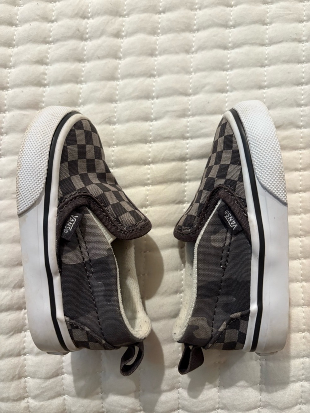 Vans Kids Slip-On Checkerboard Sneakers in Gray and Black